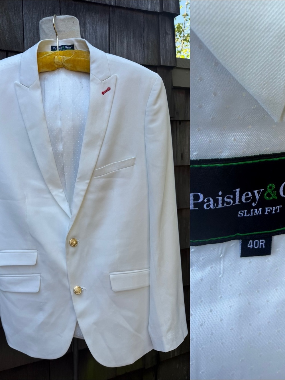 Paisley & Gray men’s blazer jacket 2 button white gold buttons 40R slim fit